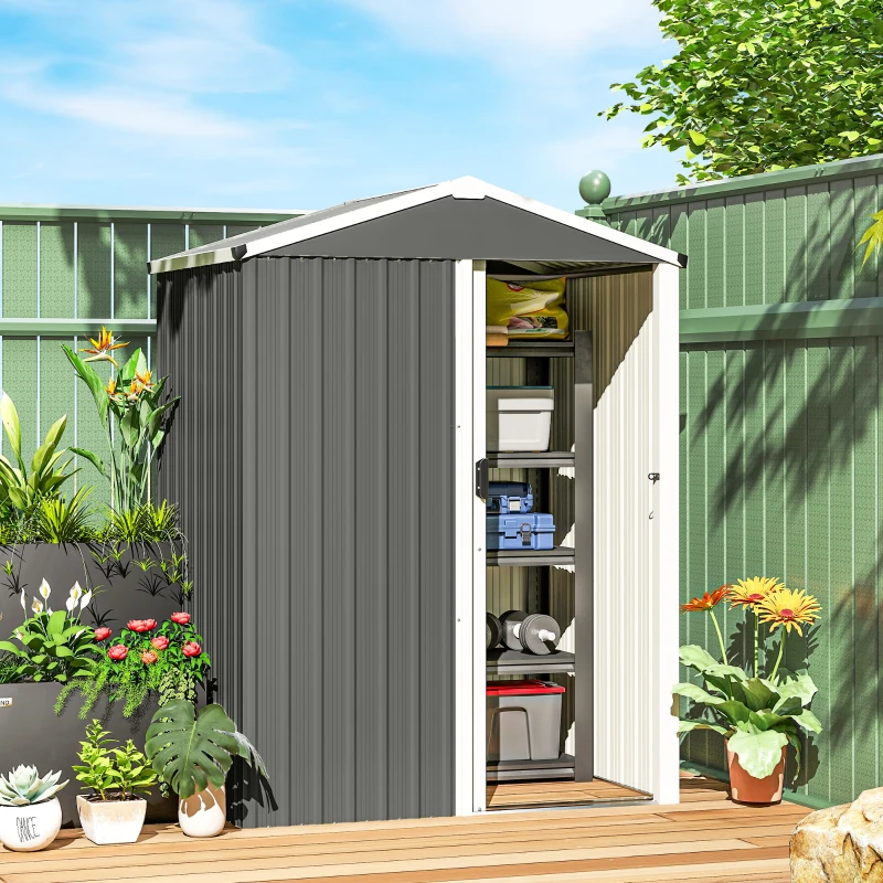 Outsunny 4.5 x 3ft Outdoor Storage Shed, Waterproof Metal Garden Shed with Lockable Door for Backyard, Patio, Lawn, Light Grey
