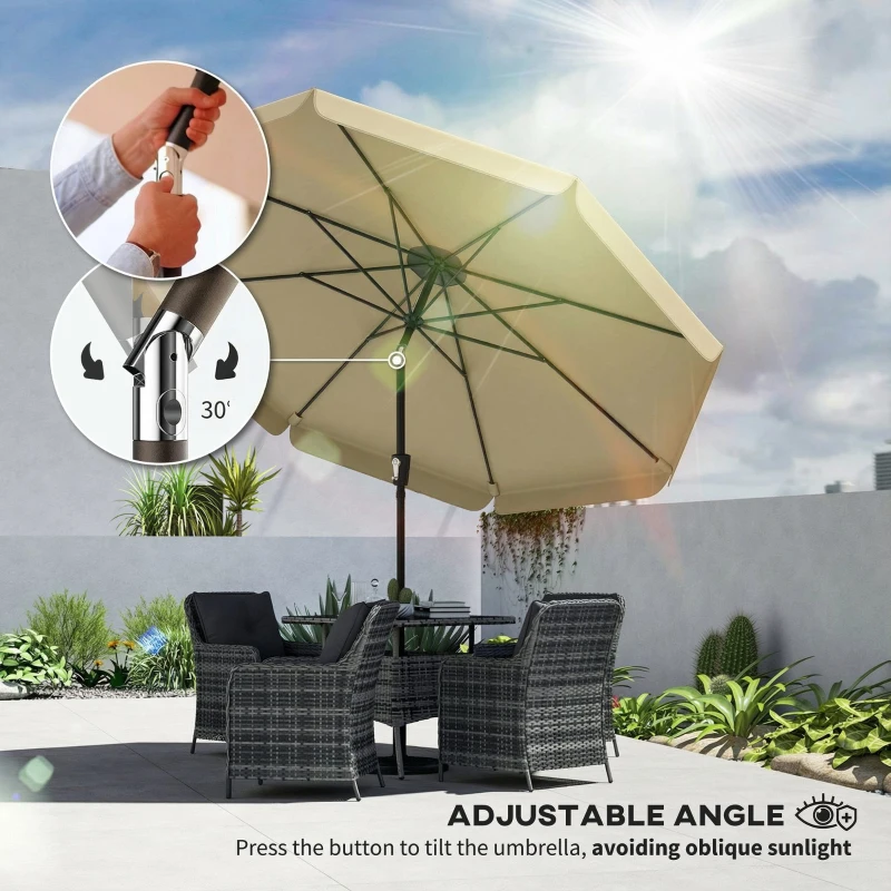 Outsunny 10 ft Patio Umbrella with Push Button Tilt and Crank, Outdoor Market Table Umbrella Parasol, Khaki