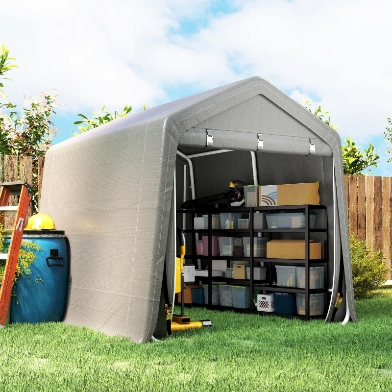 Outsunny 9.2' x 7.9' Garden Storage Tent, Patio Storage Shelter w/ Metal Frame and Double Zipper Doors, Light Grey