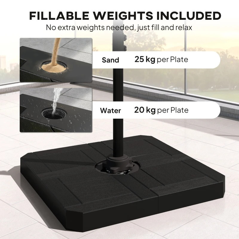 Outsunny 8' x 8' Offset Cantilever Patio Umbrella with Base Weights, UPF50+ Cantilever Parasol with 360° Rotation, Dark Grey