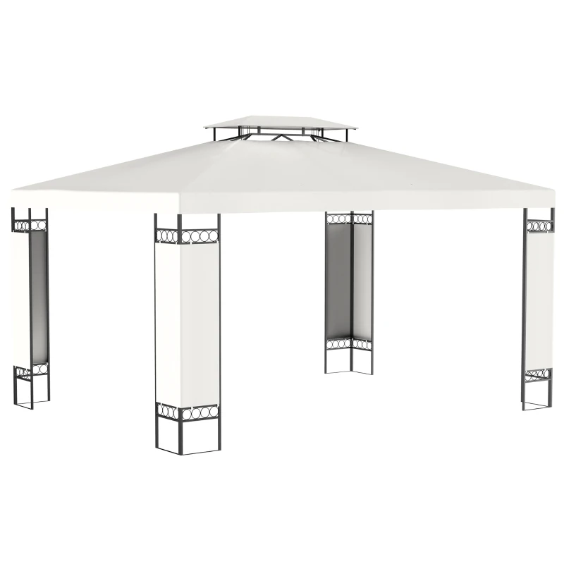 Outsunny 10' x 13' Outdoor Gazebo, Double Roof Patio Gazebo Canopy Shelter with Screen Decorate Corner Frame, White
