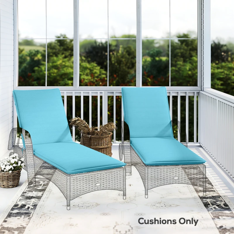 Outsunny Foldable Chaise Lounge Cushion Set of 2, Outdoor Lounge Chair Cushion Set, UPF50+ 200gsm Fabric, 48" x 23", Light Blue