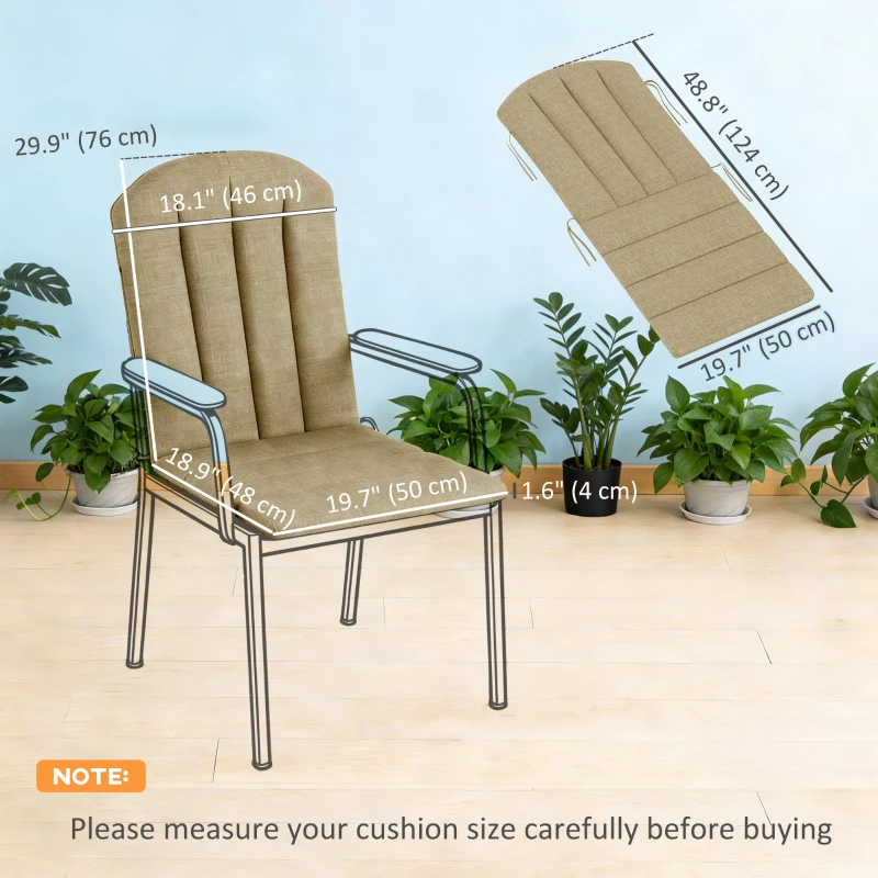 Outsunny Set of 2 Patio Chair Cushions, High Back Adirondack Chair Cushion with Ties, High-Density Foam, Beige