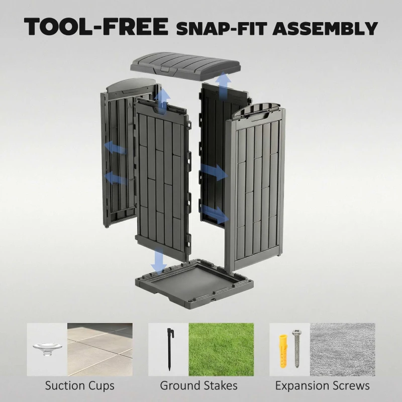 Outsunny 29 Gallon Outdoor Garbage Bin with Dual Lid, Plastic Outdoor Waste Trash Can with Ashtray and Drip Tray, Grey