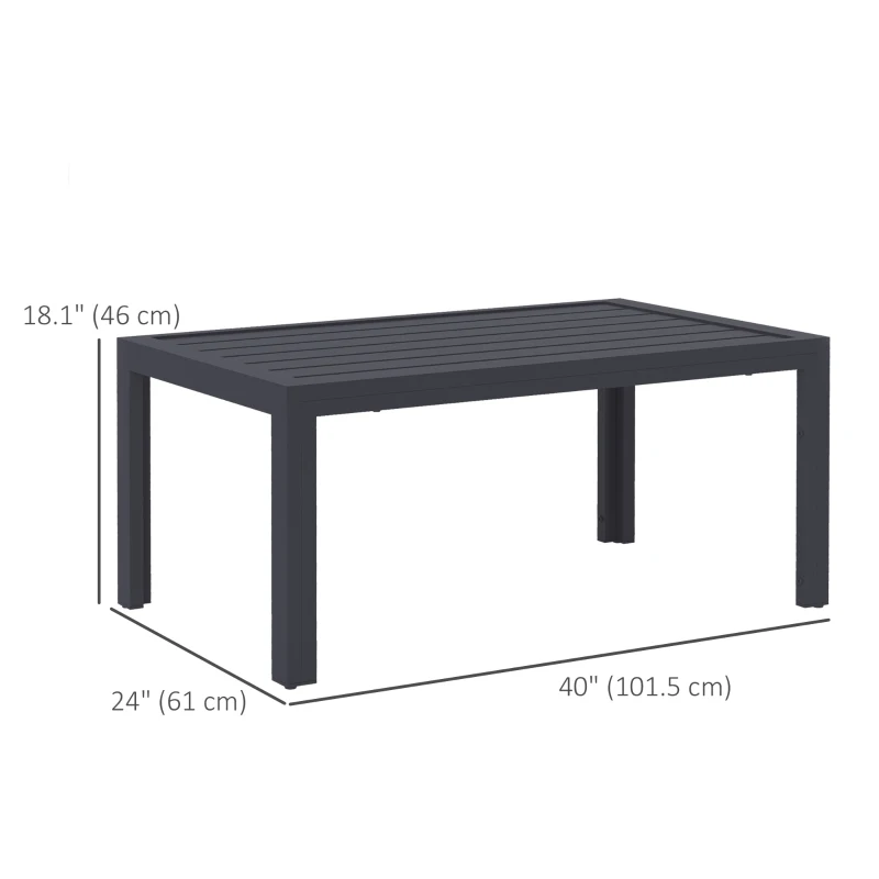 Outsunny Outdoor Coffee Table, Rectangular Patio Table with Steel Frame and Slat Tabletop for Garden, Balcony, Grey
