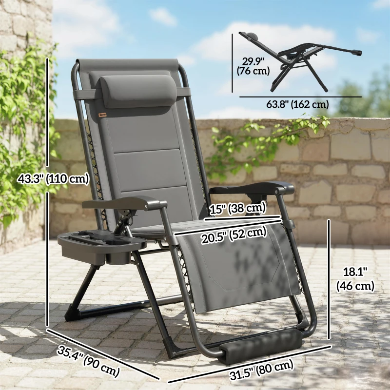 Outsunny Zero Gravity Chair, Reclining Outdoor Lounger Chair with Cup Holder, 400 LBS Capacity, Dark Grey