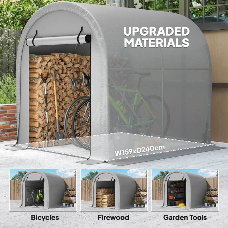 Outsunny 8' x 5' Portable Shed, Water-Resistant Bike Tent with Roll-up Zipper Door and Galvanized Metal Frame for Bike