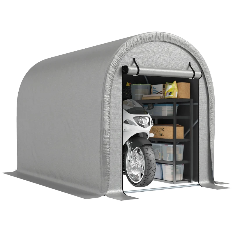 Outsunny 8' x 5' Portable Shed, Water-Resistant Bike Tent with Roll-up Zipper Door and Galvanized Metal Frame for Bike