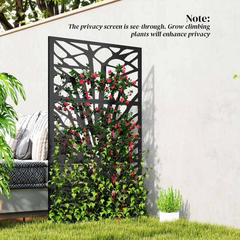 Outsunny Metal Outdoor Privacy Screen, 72" x 38" Freestanding Outdoor Divider, Black