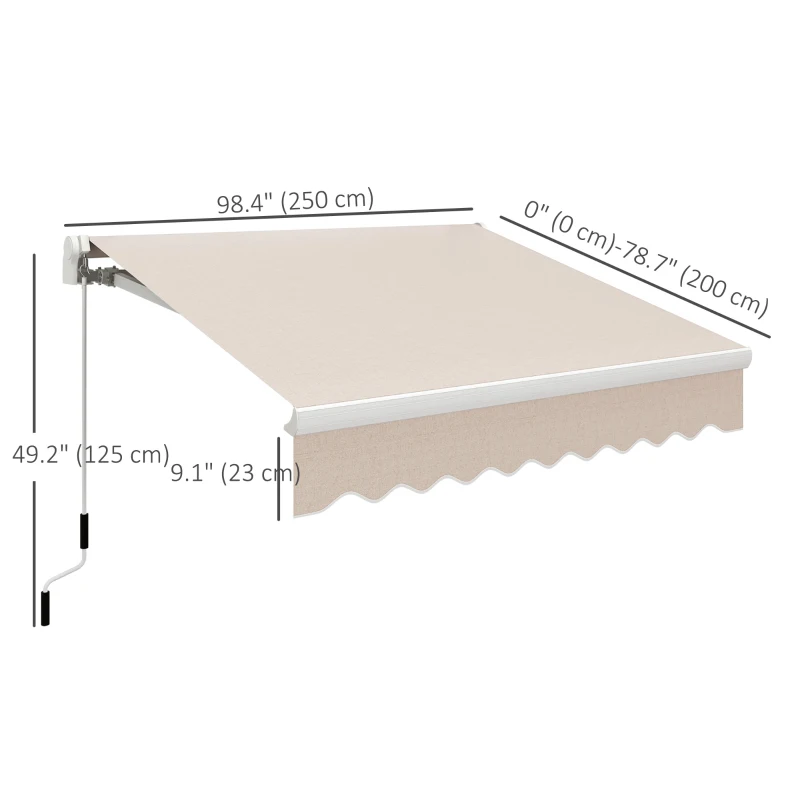 Outsunny 8'x7' Patio Awning Manual Retractable Sun Shade Outdoor Deck Canopy Shelter, Beige