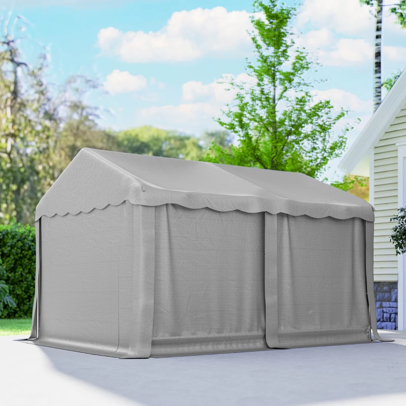 Outsunny 13' x 10' Portable Shed, Outdoor Storage Shed Tent with Roll-up Zipper Door and Removable Sidewalls, Light Grey