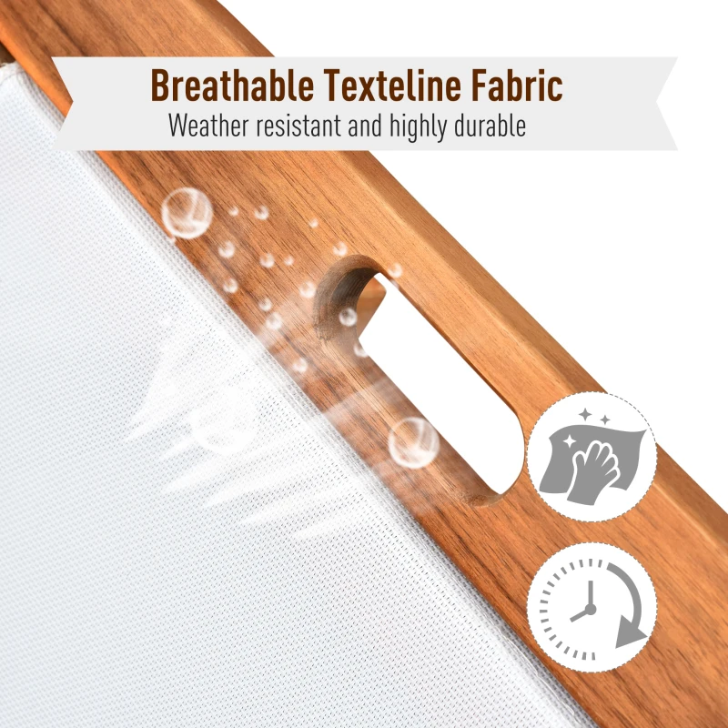 Outsunny Mesh Acacia Wood Adjustable Outdoor Sun Lounger with Wheels