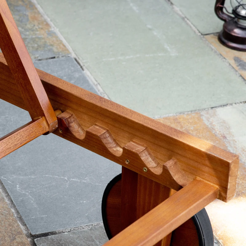 Outsunny Mesh Acacia Wood Adjustable Outdoor Sun Lounger with Wheels