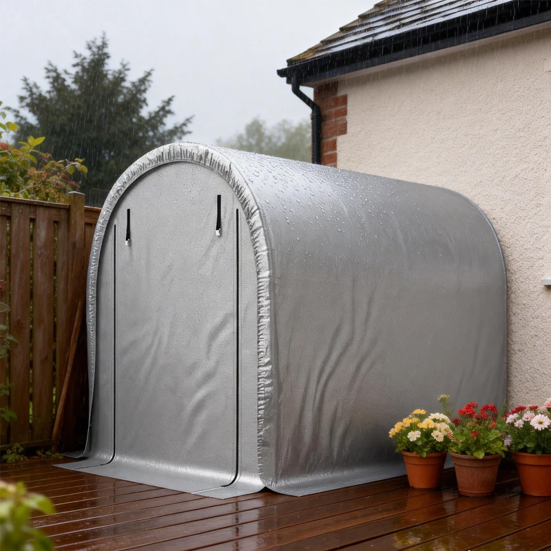 Outsunny 8' x 5' Portable Shed, Water-Resistant Bike Tent with Roll-up Zipper Door and Galvanized Metal Frame for Bike