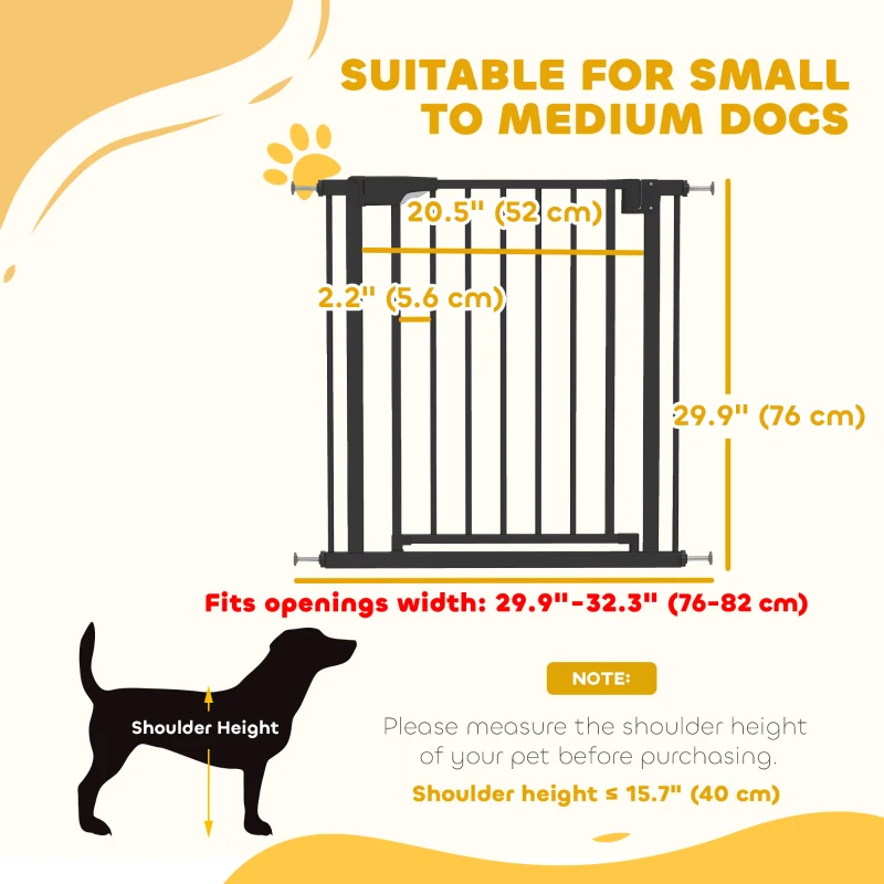 PawHut Baby Gate, Pet Safety Gate Pressure Fit, 30"-32" Wide with Two-Way Open, Auto-Close for Stair, Doorways, Hallways, Black