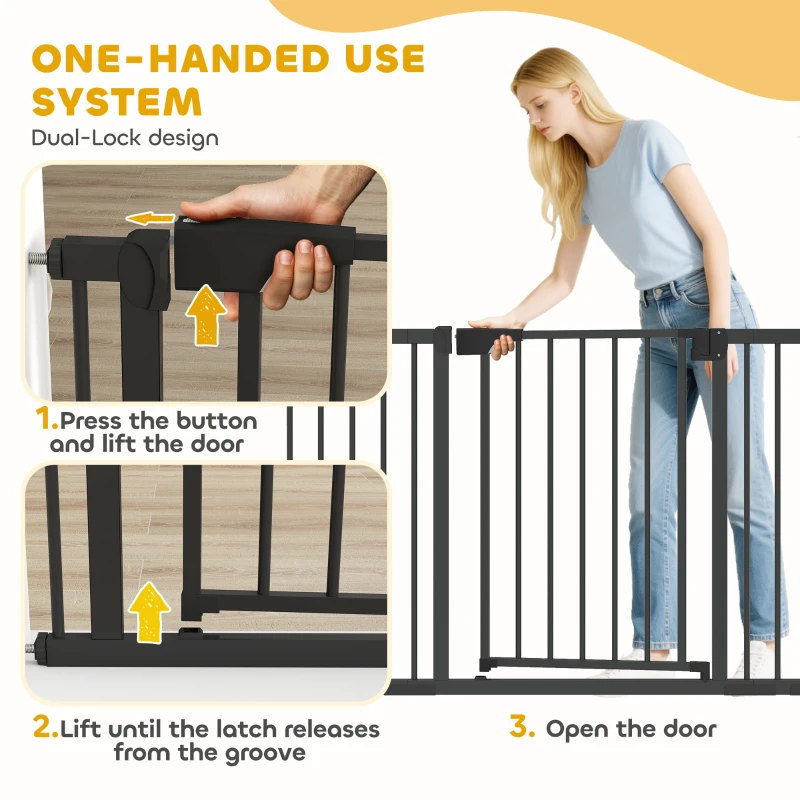 PawHut Baby Gate, Pet Safety Gate Pressure Fit, 30"-51" Wide with Two-Way Open, Auto-Close for Stair, Doorways, Hallways, Black