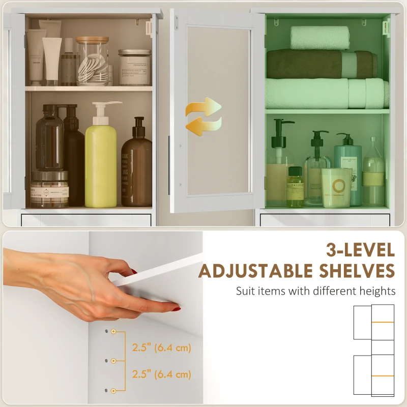 HOMCOM 67" Tall Bathroom Storage Cabinet, Freestanding Narrow Bathroom Cabinet with Adjustable Shelves, Glass Door and Drawer