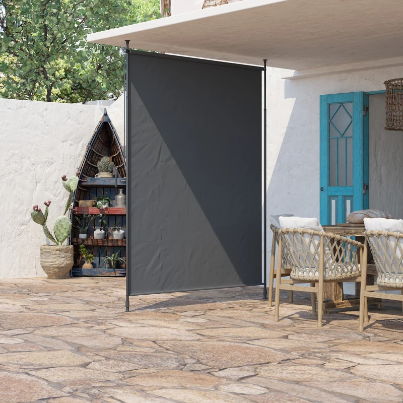 Outsunny 7' x 10' Retractable Patio Awning, Manual Outdoor Privacy Screen with UPF40+ & Water-Resistant Fabric, Grey