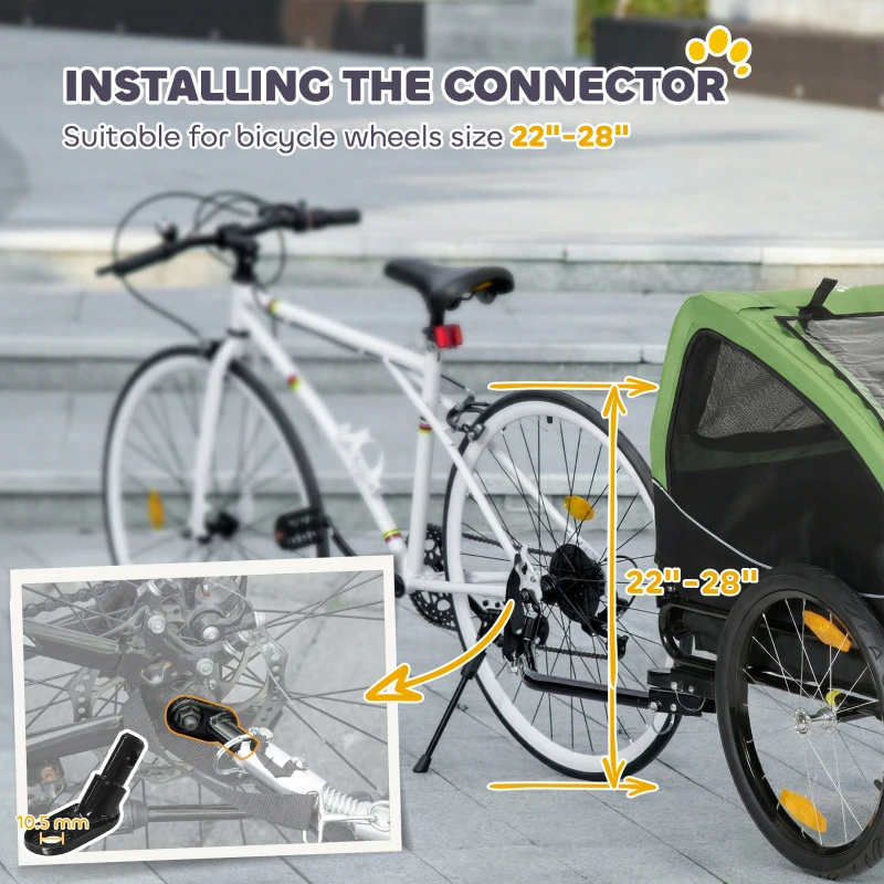 PawHut Dog Bike Trailer, Pet Cart Bicycle Wagon with 20" Wheels and Ventilated Windows, Portable Dog Trailer