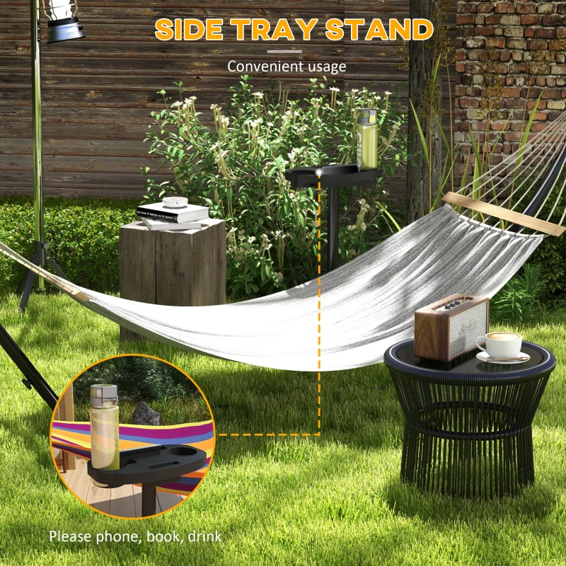 Outsunny 10' Hammock Stand with Side Tray, Hammock Chair Stand Only with Steel Frame, Black