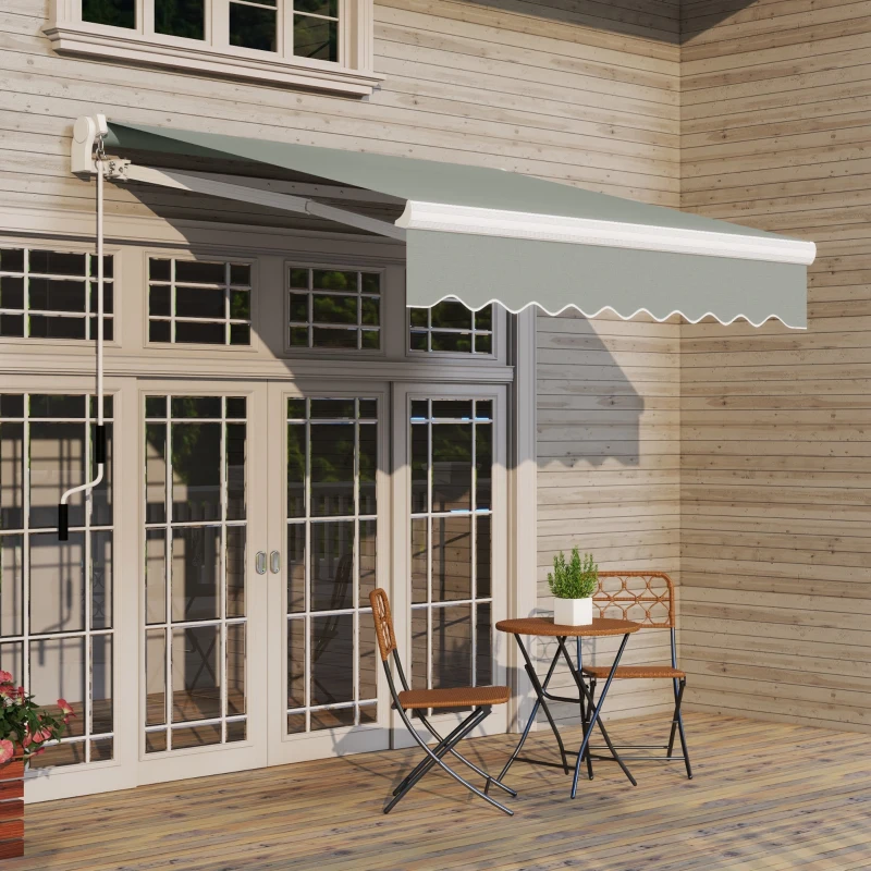 Outsunny 8'x7' Patio Awning Manual Retractable Sun Shade Outdoor Deck Canopy Shelter, Light Grey