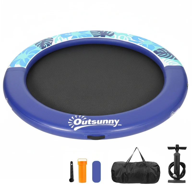 Outsunny 8FT Inflatable Water Hammock Floating Ring, Inflatable Floating Dock Platform for for Lakes, Pools, Oceans, Blue