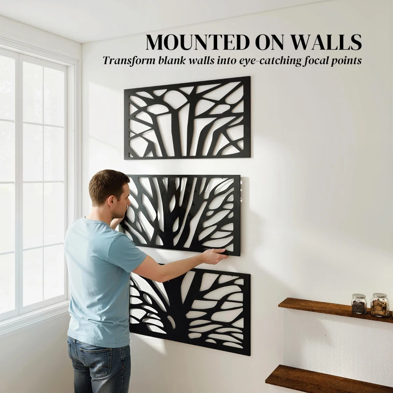 Outsunny Metal Outdoor Privacy Screen, 72" x 38" Freestanding Outdoor Divider, Black