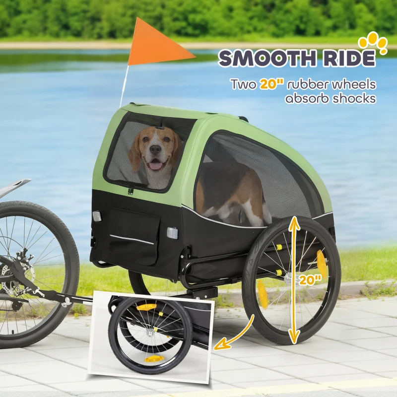 PawHut Dog Bike Trailer, Pet Cart Bicycle Wagon with 20" Wheels and Ventilated Windows, Portable Dog Trailer