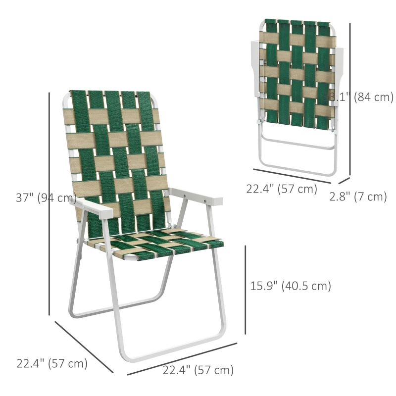 Outsunny Set of 2 Folding Patio Chairs, Portable Chair Set with Armrests for Camping, Garden, Pool, Beach, Backyard, Green