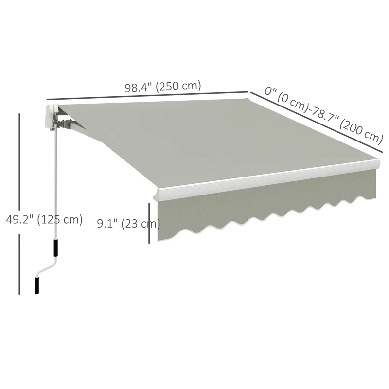 Outsunny 8'x7' Patio Awning Manual Retractable Sun Shade Outdoor Deck Canopy Shelter, Light Grey