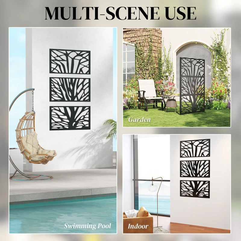 Outsunny Metal Outdoor Privacy Screen, 72" x 38" Freestanding Outdoor Divider, Black