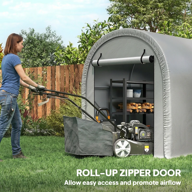 Outsunny 8' x 5' Portable Shed, Water-Resistant Bike Tent with Roll-up Zipper Door and Galvanized Metal Frame for Bike