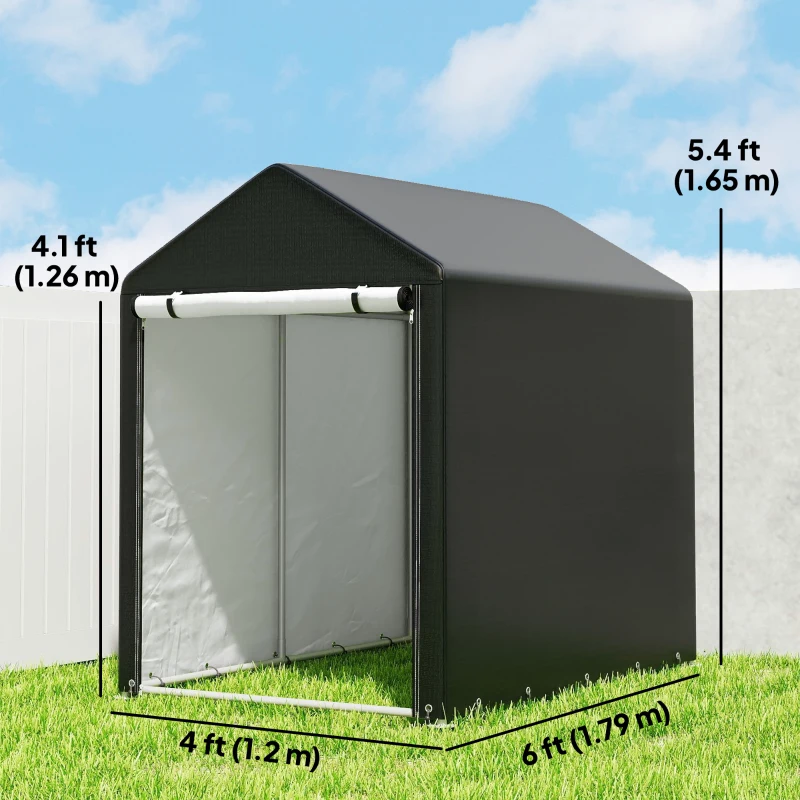 Outsunny 4 x 6ft Outdoor Storage Shed Tent, Portable Shed with Roll-up Door for Motorcycle, Bike, Garden Tools