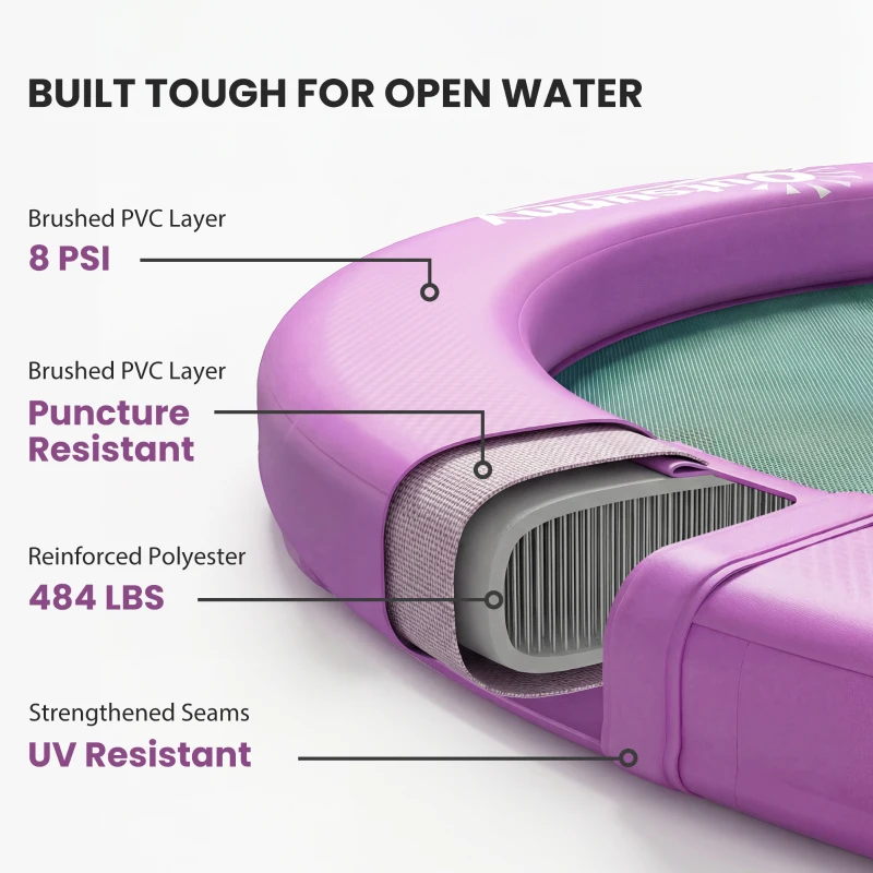 Outsunny 8FT Inflatable Water Hammock Floating Ring, Inflatable Floating Dock Platform for for Lakes, Pools, Oceans, Purple