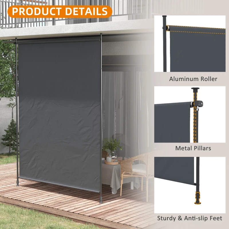 Outsunny 7' x 10' Retractable Patio Awning, Manual Outdoor Privacy Screen with UPF40+ & Water-Resistant Fabric, Grey