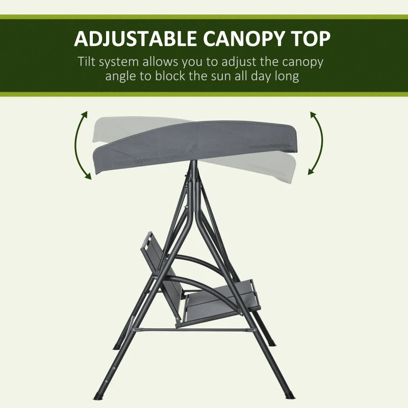 Outsunny 2-Seat Patio Swing Chair, Outdoor Porch Swing Glider w/ Tilting Canopy and Weather Resistant Steel Frame, Dark Grey