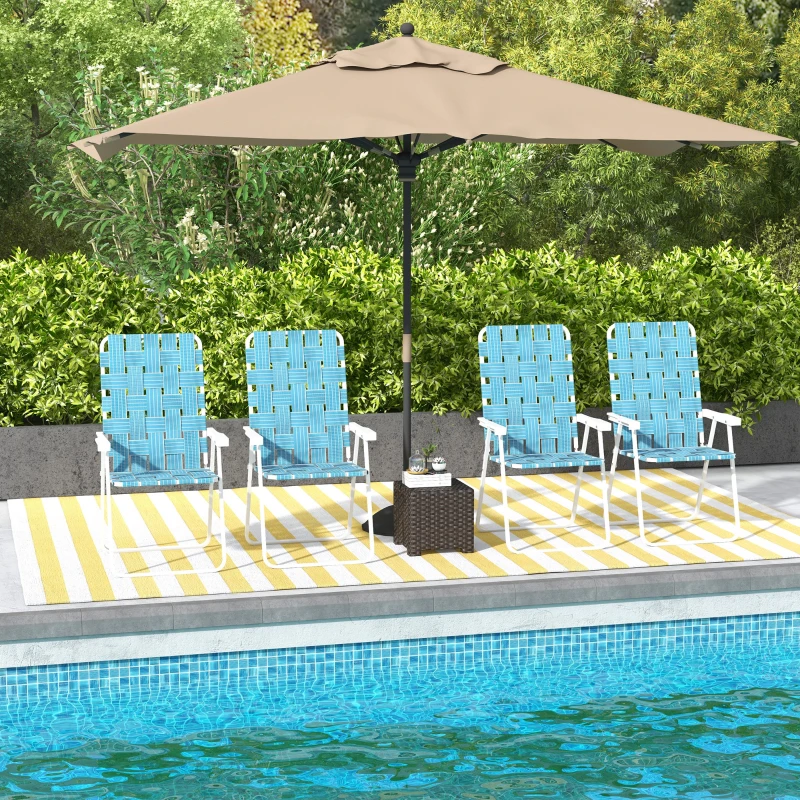 Outsunny Set of 4 Folding Patio Chairs, Portable Chair Set with Armrests for Camping, Garden, Pool, Beach, Backyard, Blue