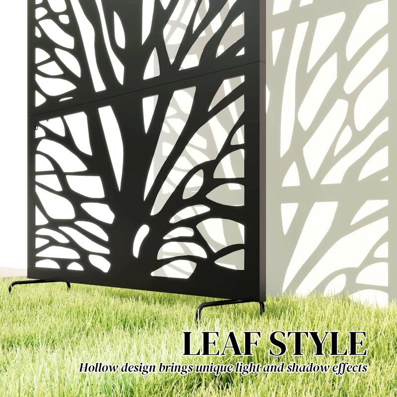 Outsunny Metal Outdoor Privacy Screen, 72" x 38" Freestanding Outdoor Divider, Black