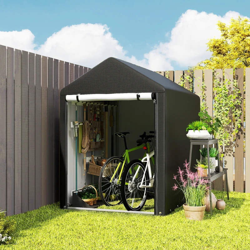 Outsunny 4 x 6ft Outdoor Storage Shed Tent, Portable Shed with Roll-up Door for Motorcycle, Bike, Garden Tools