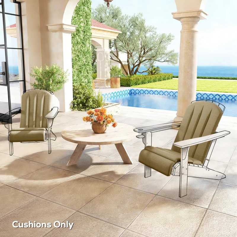 Outsunny Set of 2 Patio Chair Cushions, High Back Adirondack Chair Cushion with Ties, High-Density Foam, Beige