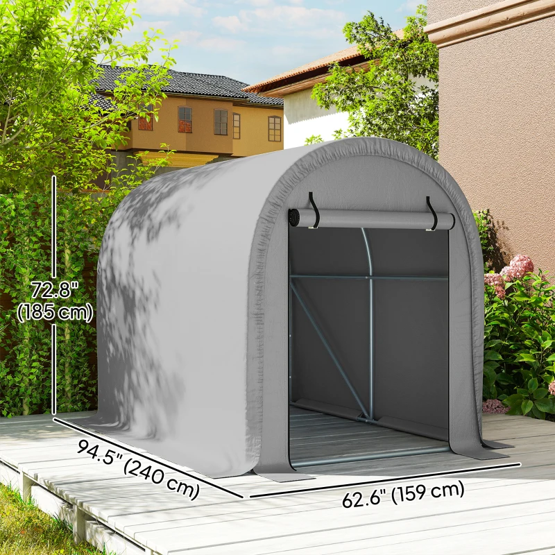 Outsunny 8' x 5' Portable Shed, Water-Resistant Bike Tent with Roll-up Zipper Door and Galvanized Metal Frame for Bike