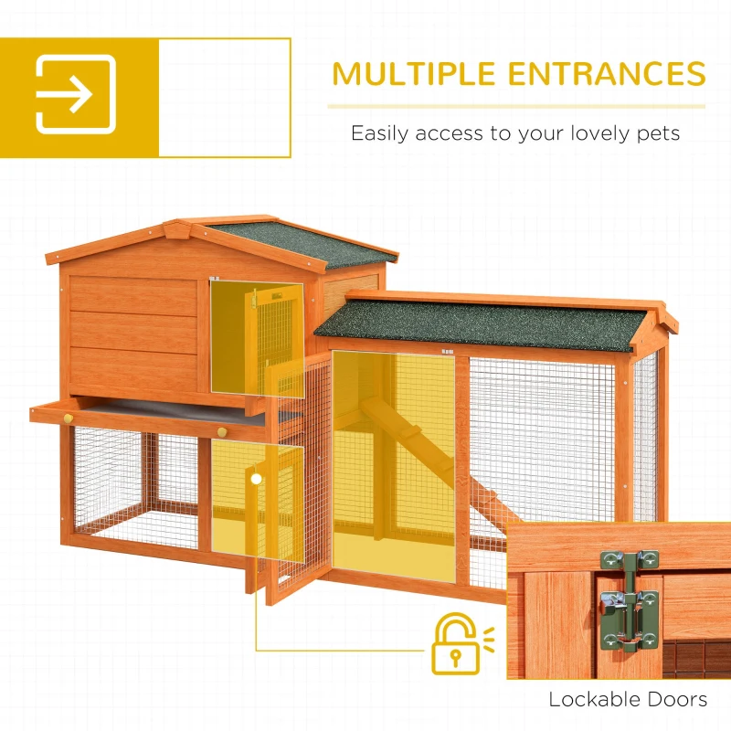PawHut Two-Level Rabbit Hutch Small Animal House Pet Bunny Cage Home w/ Outdoor Run Water & UV Resistant Roof Access Ramp