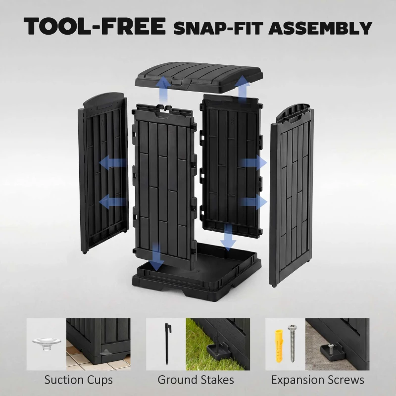 Outsunny 29 Gallon Outdoor Garbage Bin with Dual Lid, Plastic Outdoor Waste Trash Can with Ashtray and Drip Tray, Black