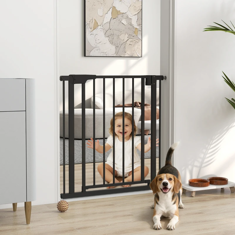 PawHut Baby Gate, Pet Safety Gate Pressure Fit, 30"-32" Wide with Two-Way Open, Auto-Close for Stair, Doorways, Hallways, Black