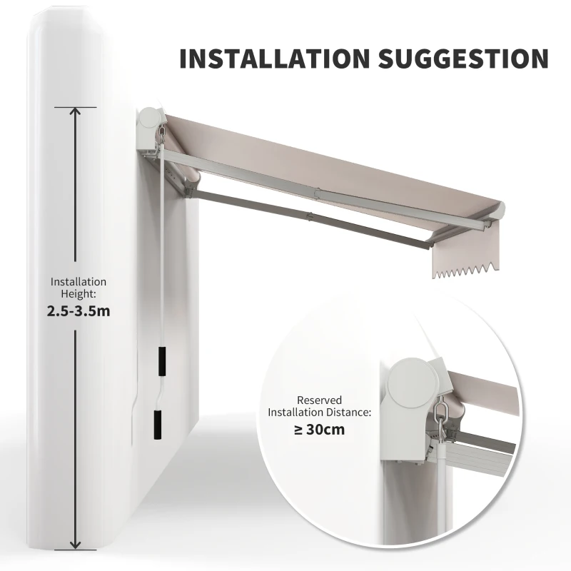 Outsunny 8'x7' Patio Awning Manual Retractable Sun Shade Outdoor Deck Canopy Shelter, Beige