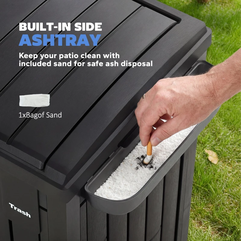 Outsunny 58 Gallon Double Outdoor Garbage Bin with Dual Lid, Plastic Outdoor Waste Trash Can with Ashtray and Drip Trays, Black