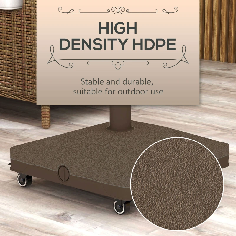 Outsunny Square Parasol Base, Portable Umbrella Stand with Wheels, Water or Sand Filled, for Φ0.75" to Φ1.5" Poles, Brown