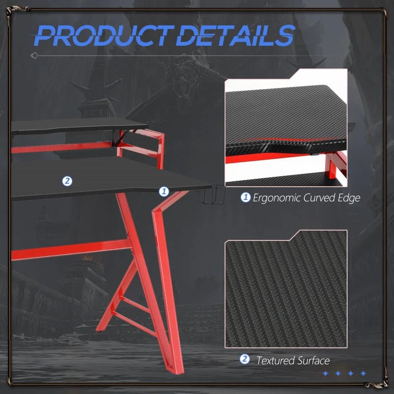 HOMCOM 47 inch Gaming Desk, Computer Table Workstation with Monitor Stand, Cup Holder, Headphone Hook & CPU Stand for Home Office, Black & Red