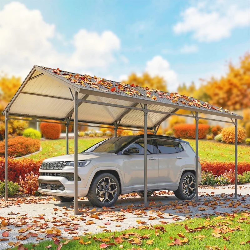 Outsunny 10 x 15ft Metal Carport, Heavy-Duty Carport Canopy with Reinforced Steel Frame & Roof, All-Weather Protection