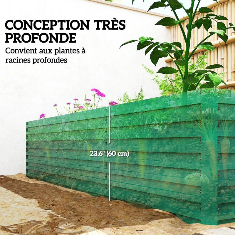 Outsunny 8' x 4' x 2' Raised Garden Bed, Galvanized Planter Box for Growing Flowers, Herbs and Vegetables, Green